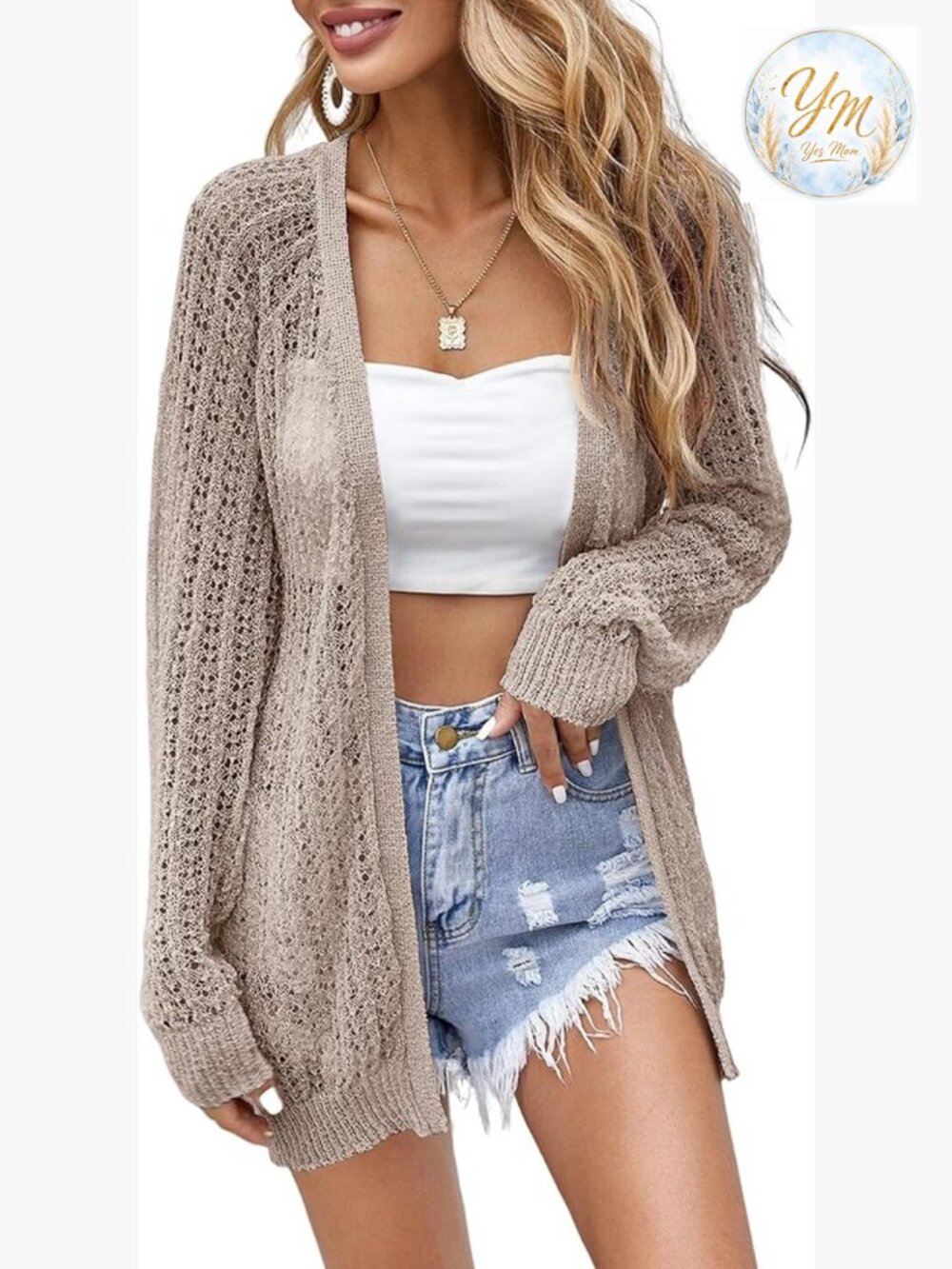 Lightweight Crochet Cardigan Cover Up Open Front Long Sleeve Summer Cardigan
